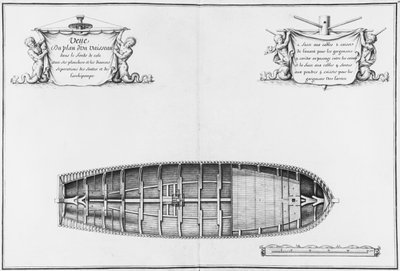 Plan van het ruim van een schip, illustratie uit de 